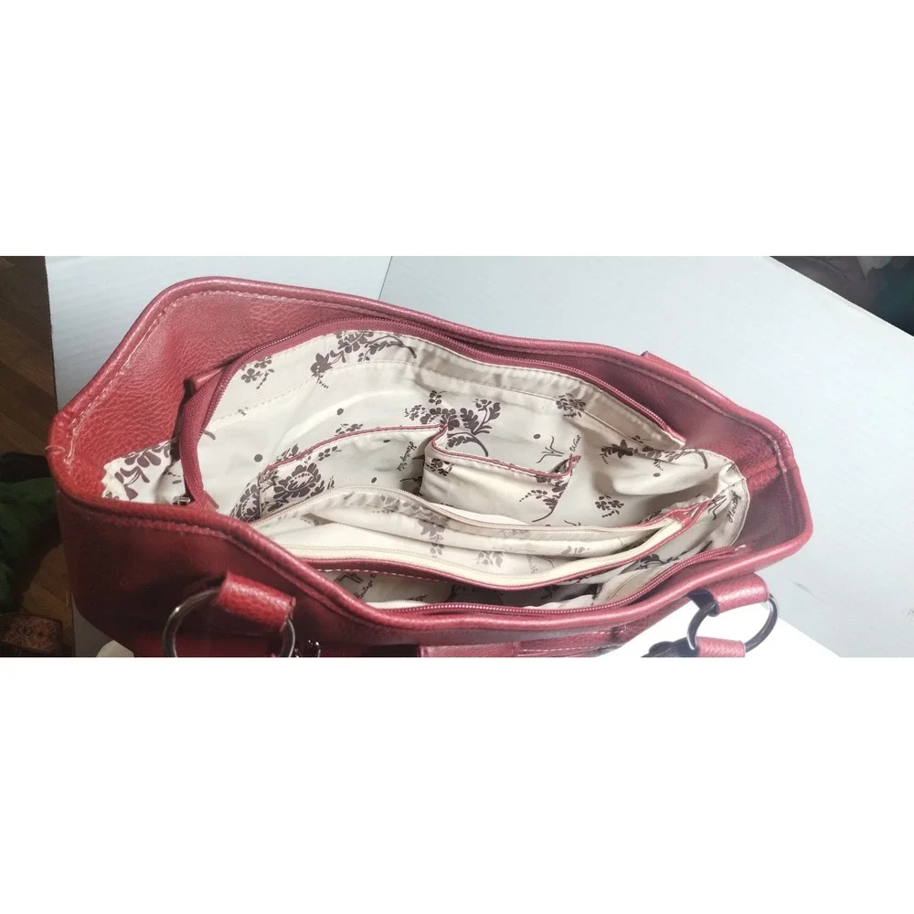 Heritage West Red Southwestern Studded Rhinestone Concho Shoulder Bag Tote